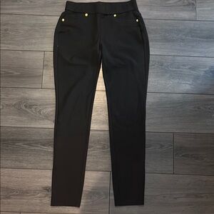 Michael Kors Chic Black Stretchy Pants with Gold Accents